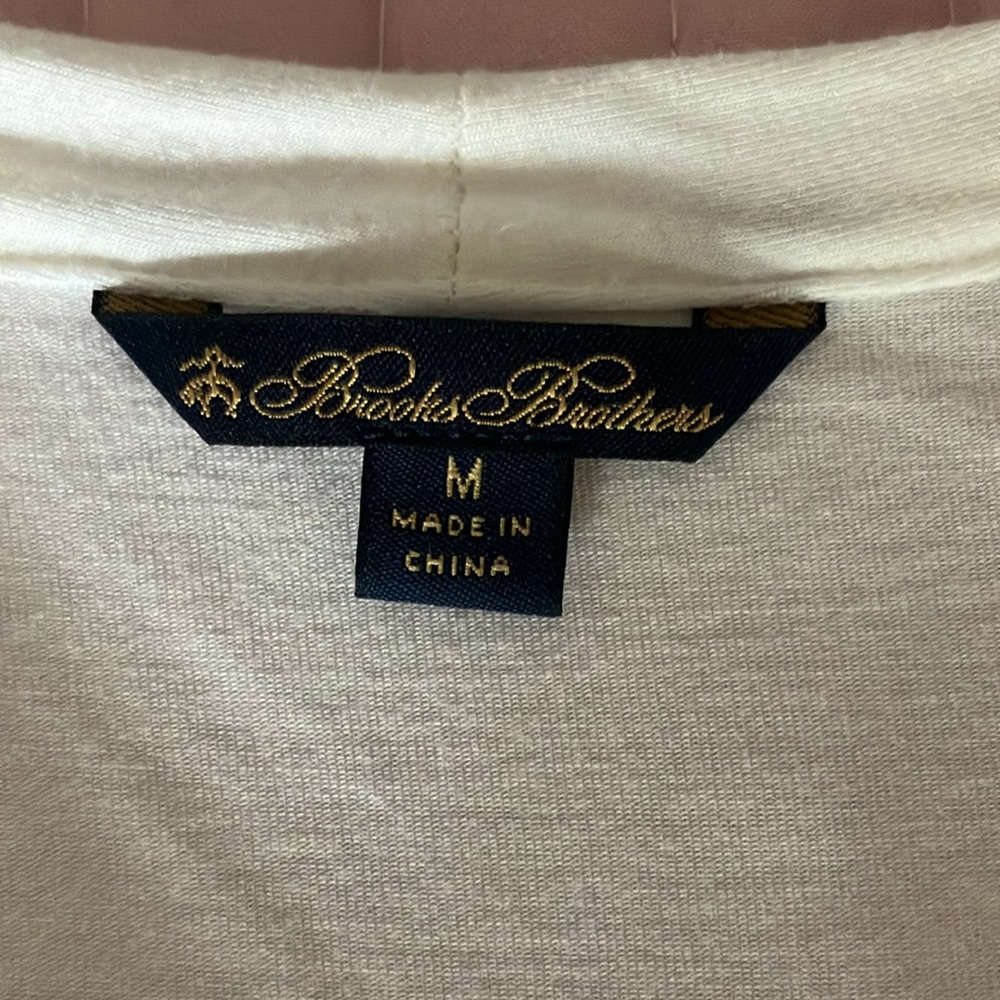 Brooks Brothers cream stretch jersey faux wrap top M - Picture 5 of 7